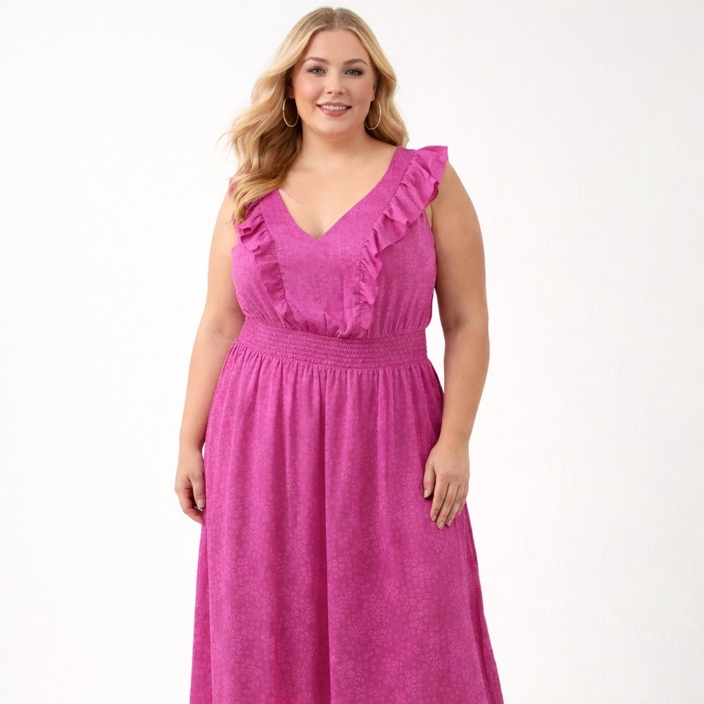Addition Elle Pink Ruffle Midi Dress Plus Size Sleeveless size 0X X Party cruise - Picture 2 of 12